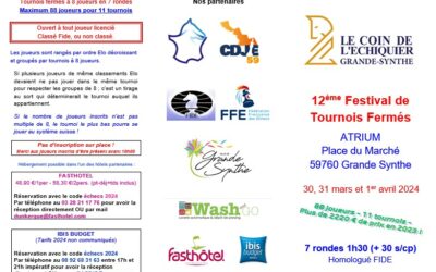 12e Festival de Tournois Fermés – Grande Synthe – 30, 31 mars et 1 avril