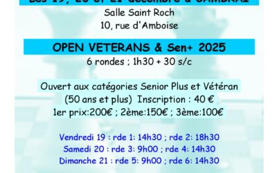 Open Vétérans et Séniors + de Cambrai – 19, 20 et 21 décembre 2025
