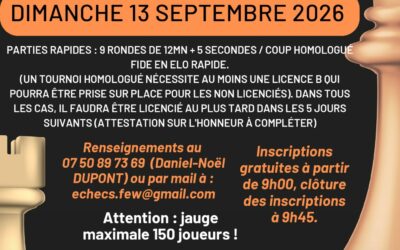 34e Coupe des échecs de Fournes-en-Weppes  — 13 septembre 2026